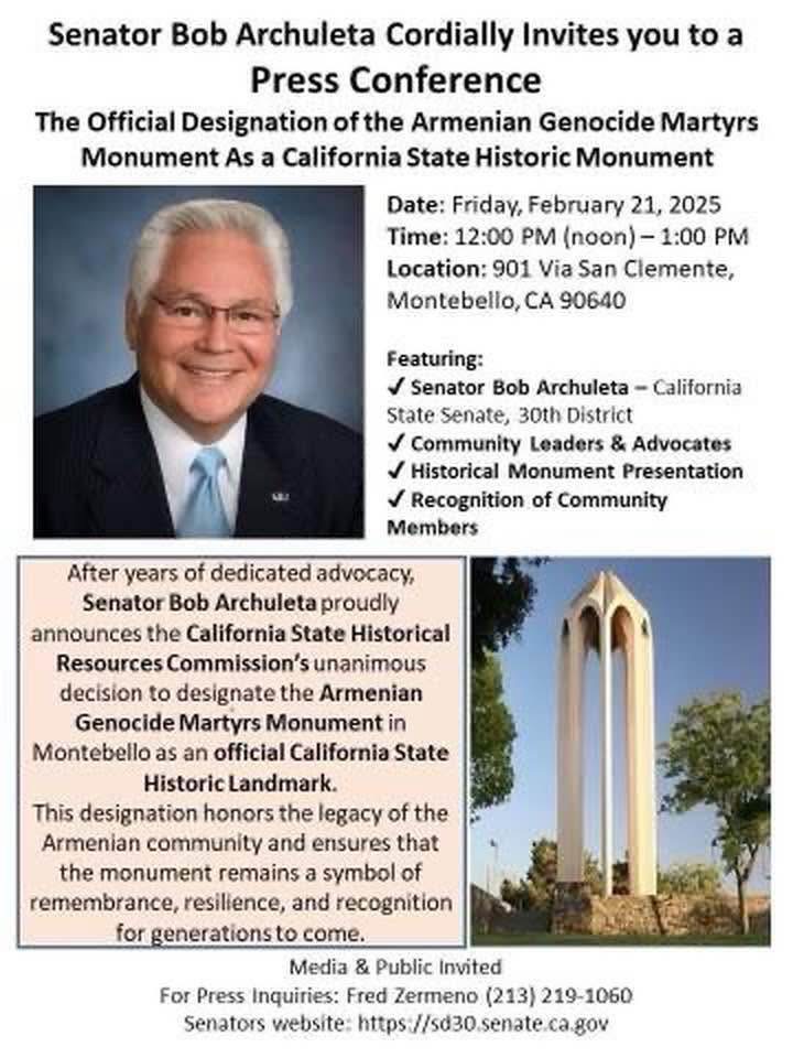 Armenian Genocide Memorial in Montebello Designated as a California Historical Landmark